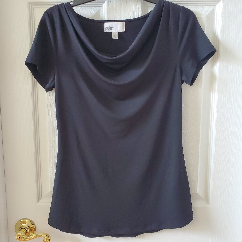 Black top gathered neckline short sleeve Sz small Whimsigoth Normcore